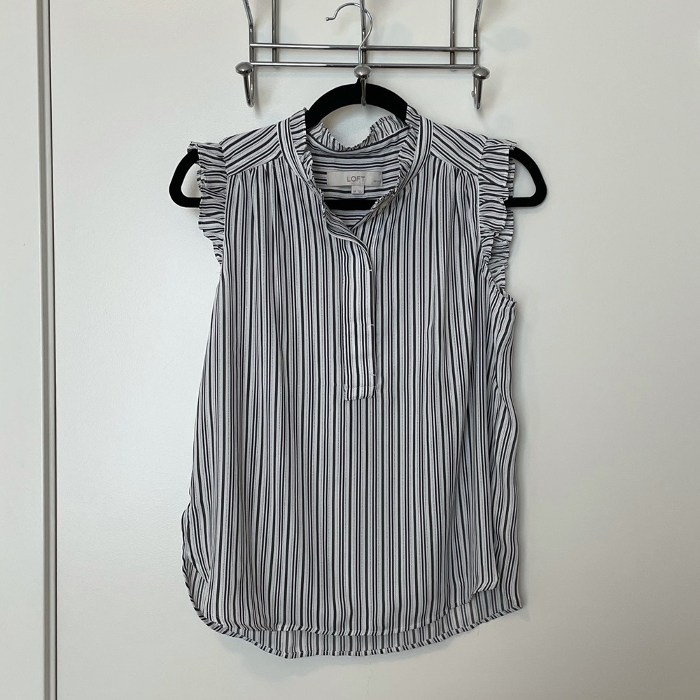 Loft Striped Ruffle Sleeve Top.